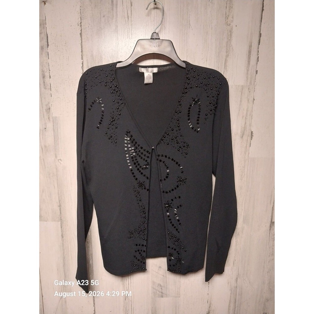 Vintage Felicity Black Beaded Paisley Cardigan XL